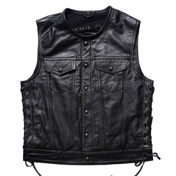 Motorcycle Skull Wings Leather Vest Side Laces